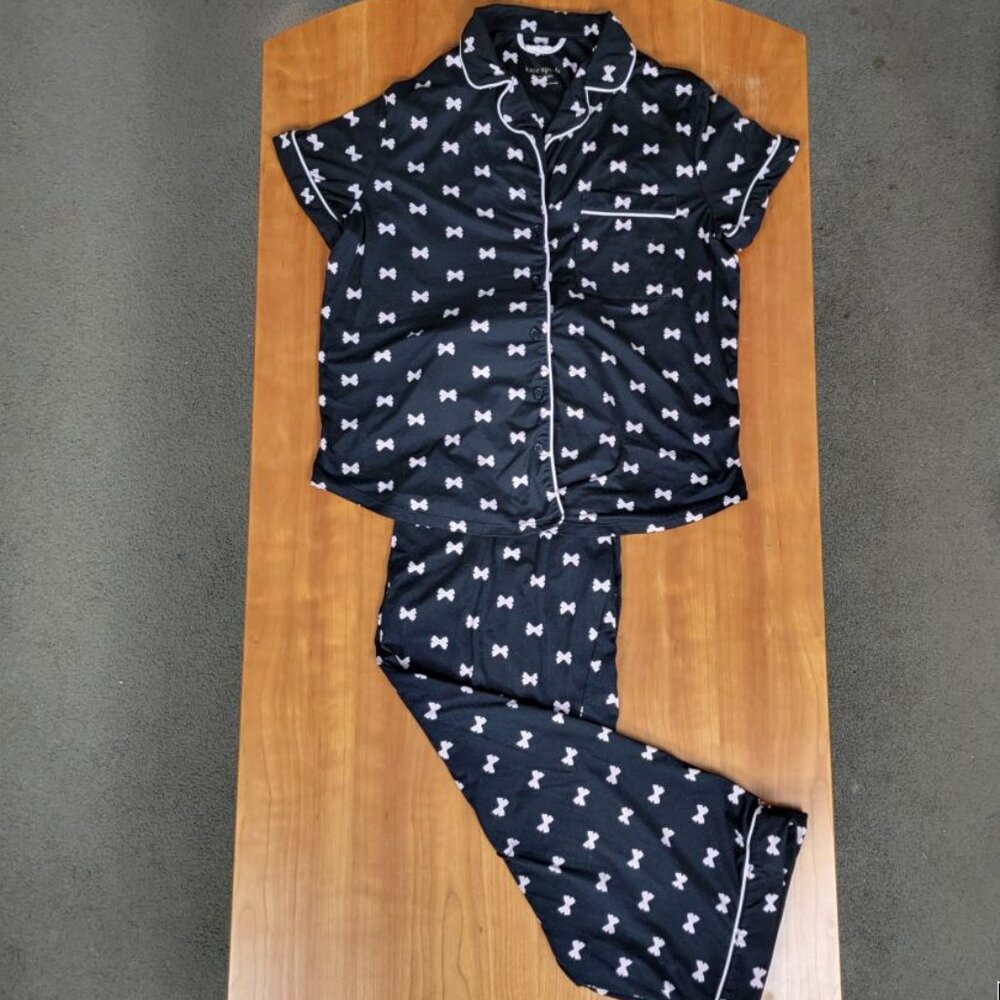 Women's Soft 2 Pc Kate Spade Pajama Set Black Pale Pink Bows - M - Picture 8 of 13